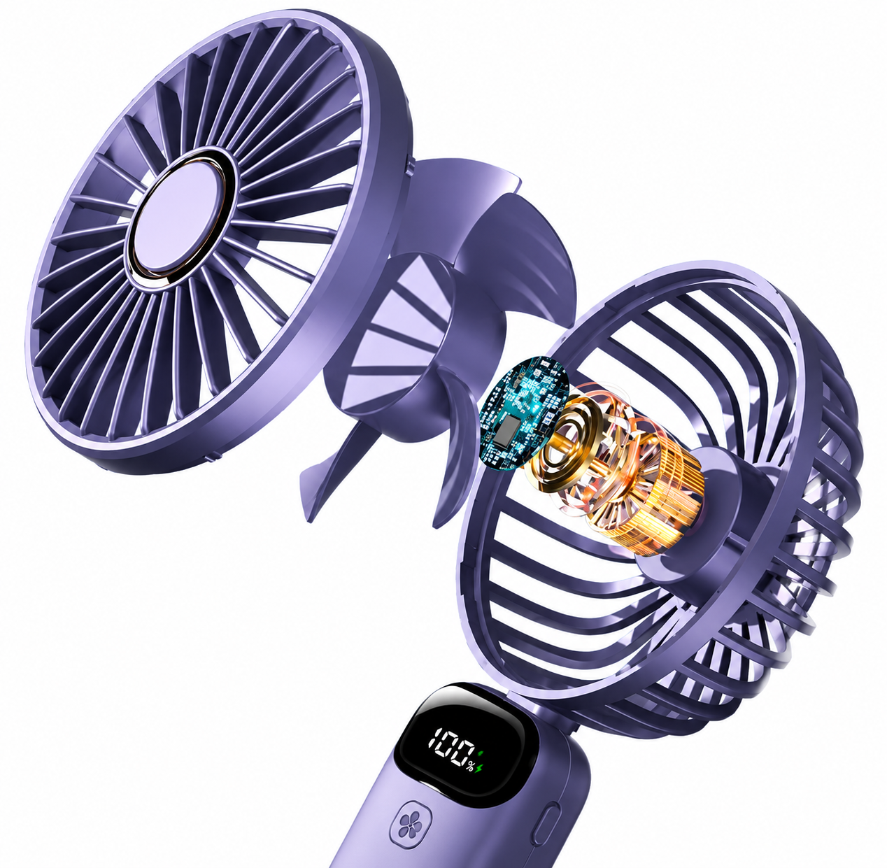 Portable Handheld Fan with LED Digital Display – Rechargeable Mini Personal Fan, 5 Speeds, Foldable Neck & Desk Fan