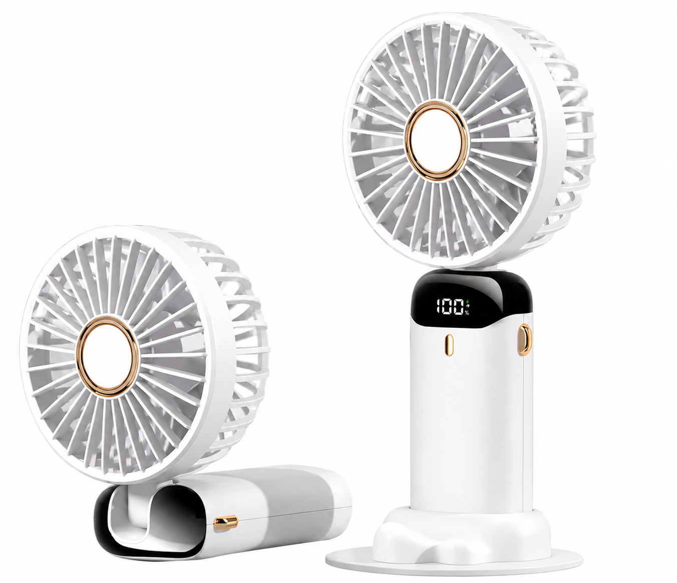 Portable Handheld Fan with LED Digital Display – Rechargeable Mini Personal Fan, 5 Speeds, Foldable Neck & Desk Fan