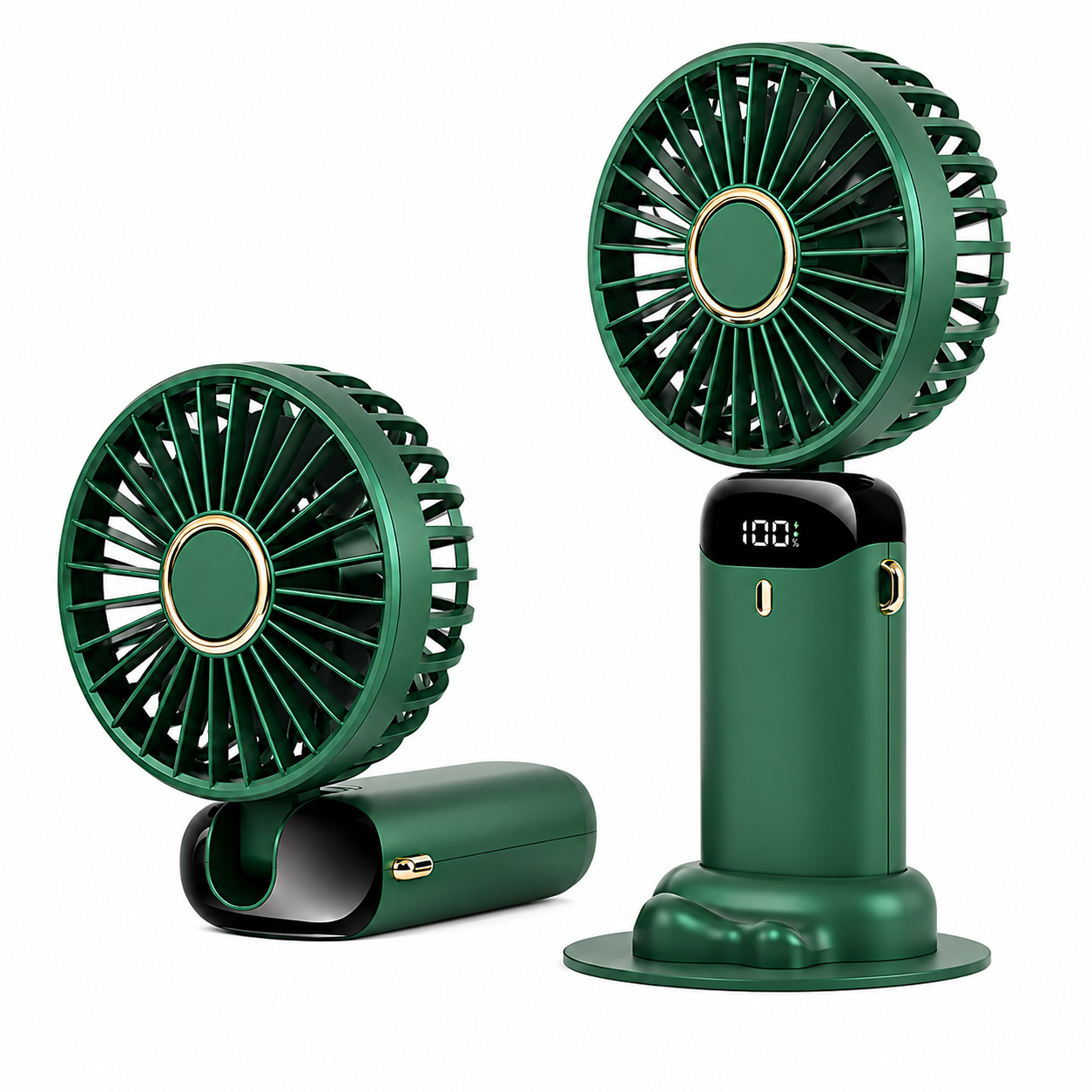 Portable Handheld Fan with LED Digital Display – Rechargeable Mini Personal Fan, 5 Speeds, Foldable Neck & Desk Fan