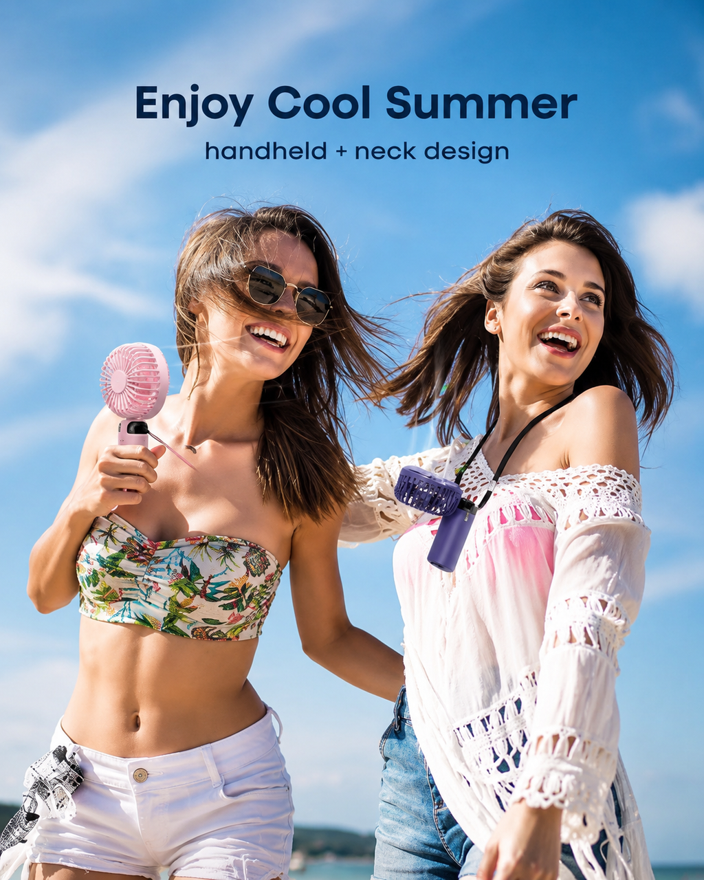 Portable Handheld Fan with LED Digital Display – Rechargeable Mini Personal Fan, 5 Speeds, Foldable Neck & Desk Fan