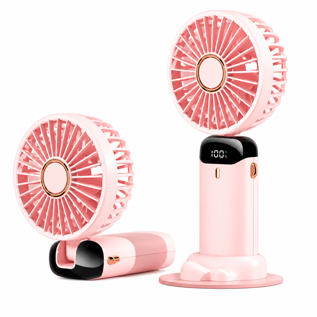 Portable Handheld Fan with LED Digital Display – Rechargeable Mini Personal Fan, 5 Speeds, Foldable Neck & Desk Fan