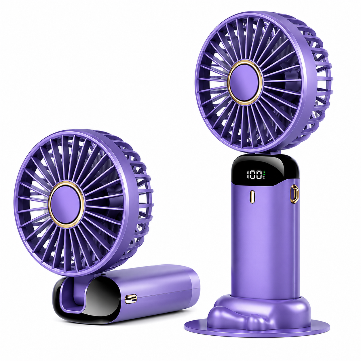 Portable Handheld Fan with LED Digital Display – Rechargeable Mini Personal Fan, 5 Speeds, Foldable Neck & Desk Fan